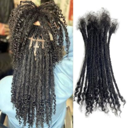 These handmade dreadlock extensions are crafted from 100% human hair and designed to seamlessly blend with curly hair