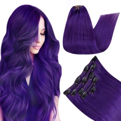 RUNATURE Purple Hair Extension Clip-In Human Hair
