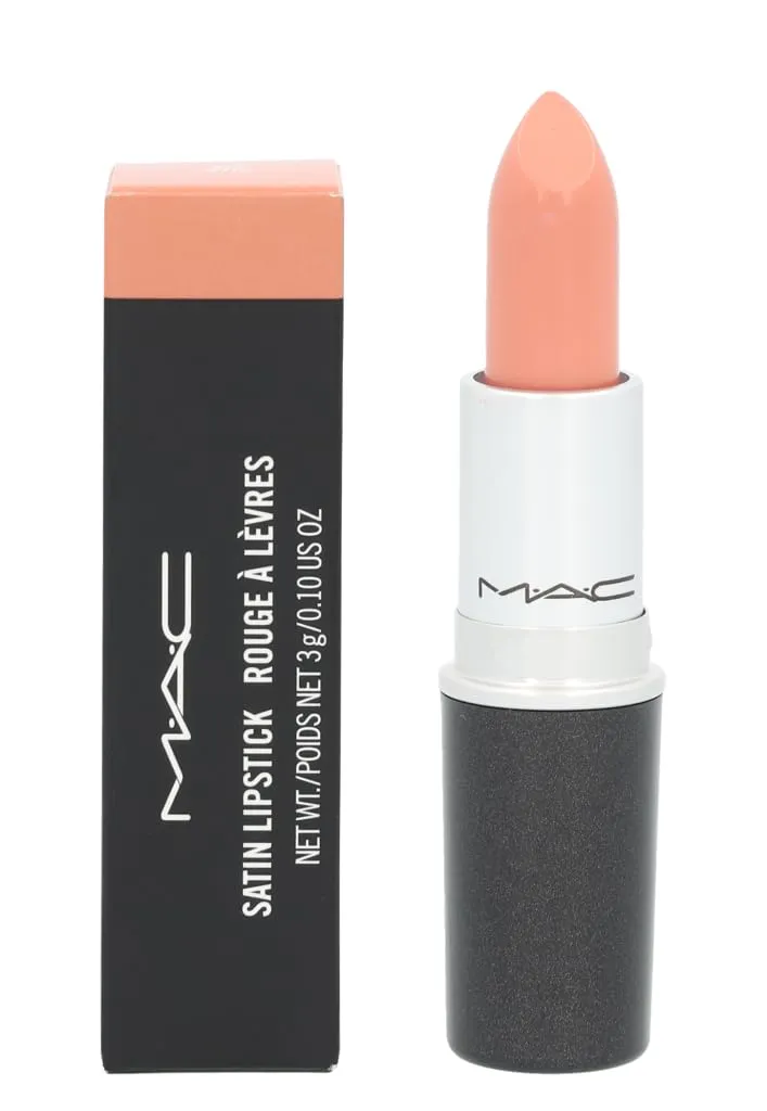 a mac lipstick with Soft satin finish blends beige-pink tones