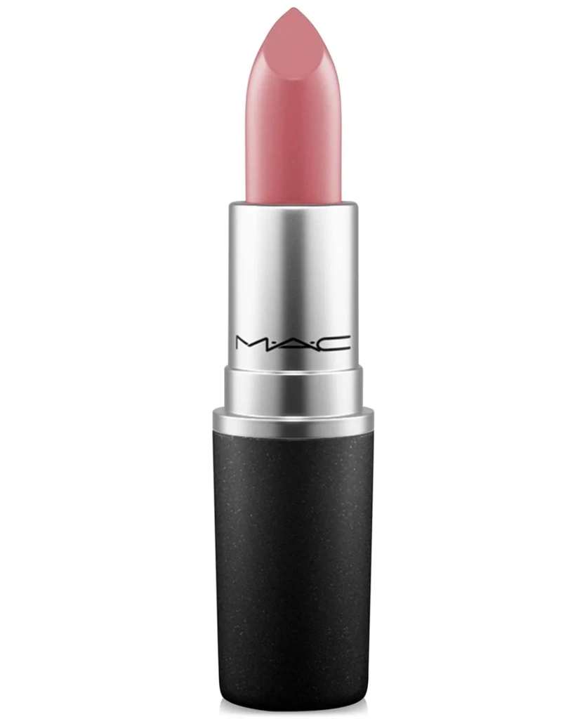 mac satin lipstick with a combo of biege , pink purple